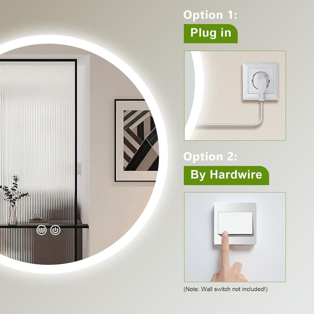 LED Spiegel Bad mit Beleuchtung 50cm Rund - Dimmbar mit 3 Lichtfarben (3500K-6500K), Touch-Schalter,