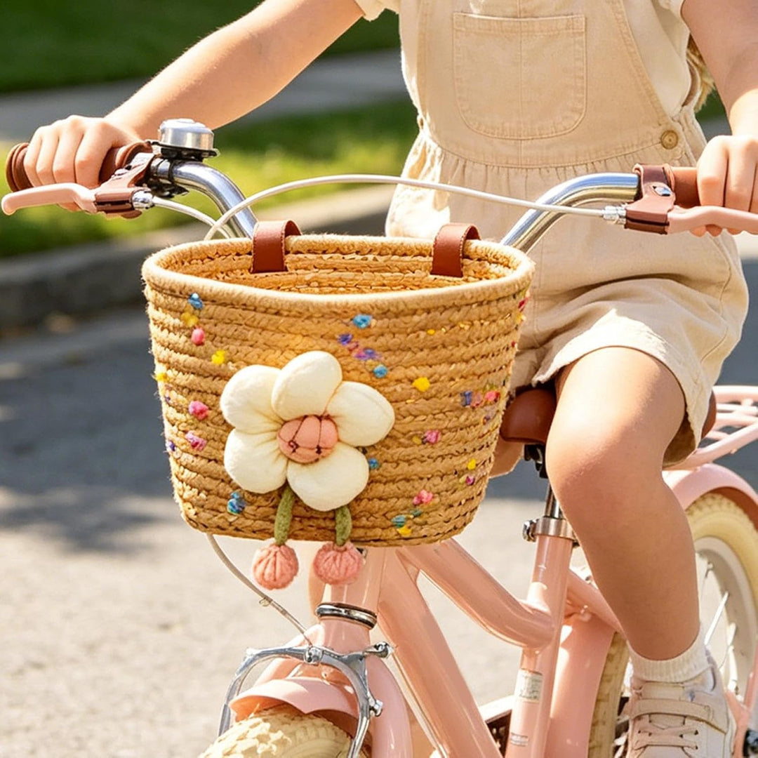 Fahrradkorb für Kinder – Plüsch aus Baumwollseil von Hand geflochten | Lenkertasche vorne Fahrrad |