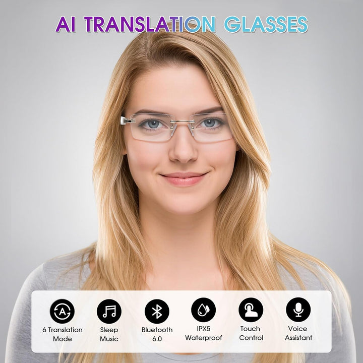 GenXenon AI Smart Brille, Photochrome Smart Glasses mit Offenen Lautsprechern, Echtzeit-Übersetzer f