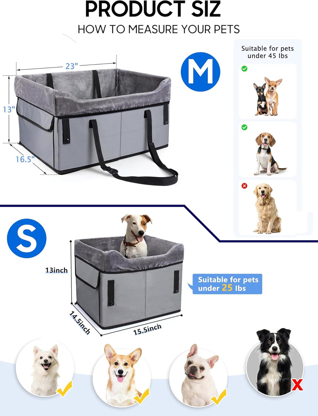 Tragbar Auto Hundesitz für Kleine Hunde Faltbarer Hunde Autositz für Vorder Rückbank,Hundekorb mit V