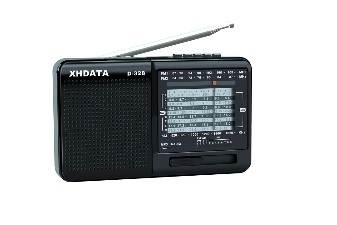 XHDATA D-328 Tragbarer Radio MP3 Player Unterstützt TF-Karte UKW AM SW Full Band Radio(Schwarz), Sch