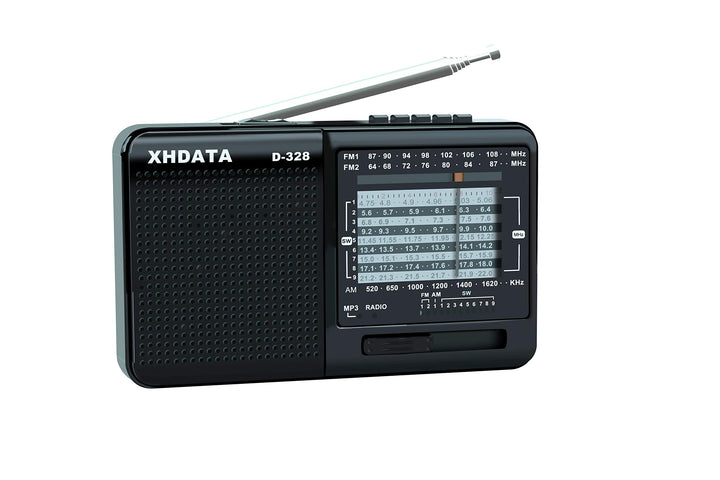 XHDATA D-328 Tragbarer Radio MP3 Player Unterstützt TF-Karte UKW AM SW Full Band Radio(Schwarz), Sch