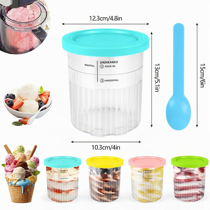 Diealles Shine Creami Behälter für Ninja CREAMI Eismaschine - 4 Pack Deluxe Behälter mit Löffel, Zub