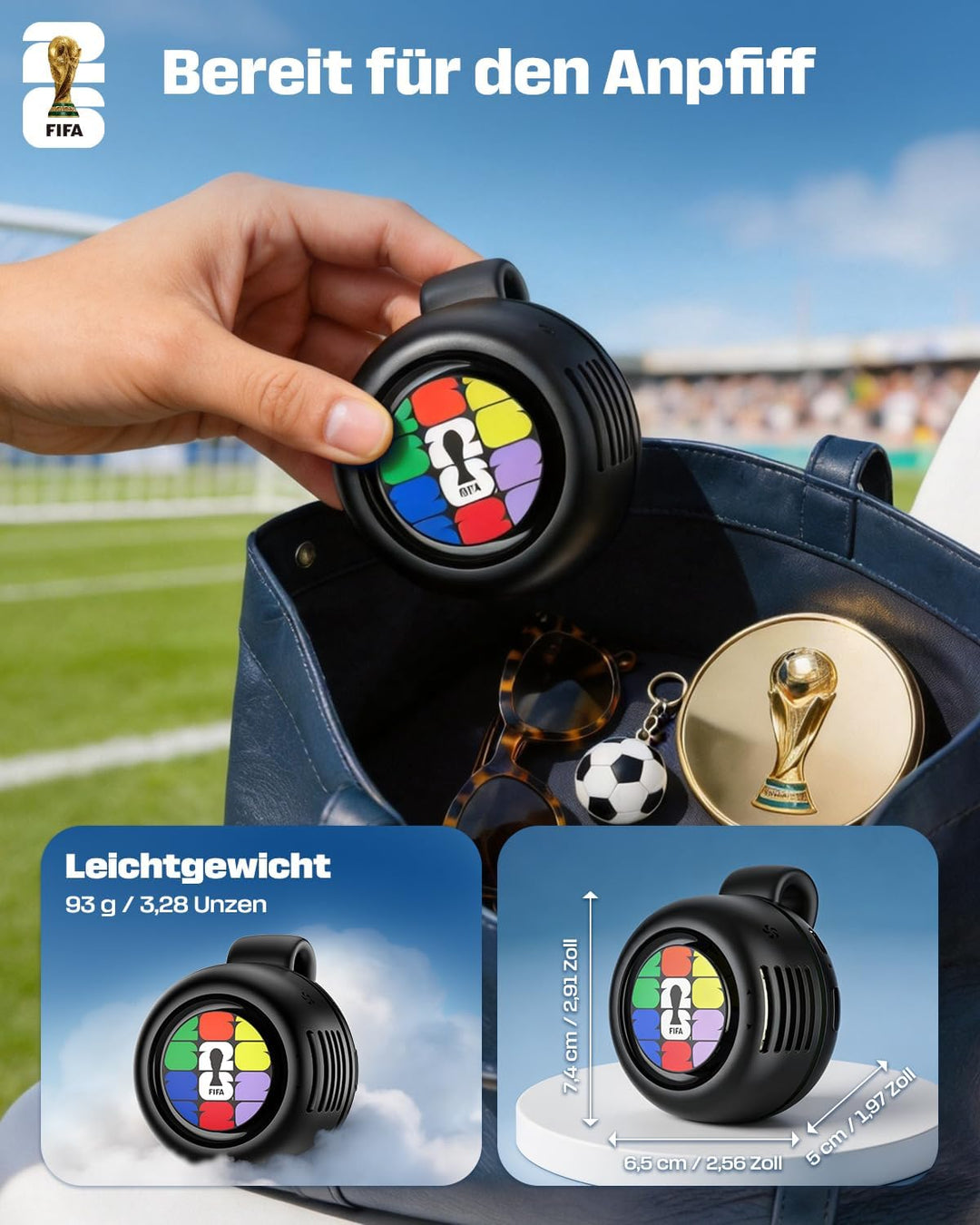 Offizielle FIFA WM 2026 Edition Clip Ventilator, Mini Ventilator mit Clip für Hemd und Taille, 360°
