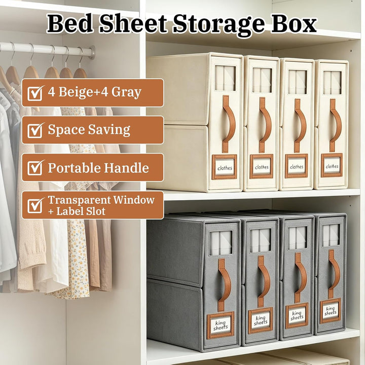 8 Stück Bettwäsche Organizer, Kleiderschrank Organizer mit Griff, Bettlaken Halterung für Bettwäsche