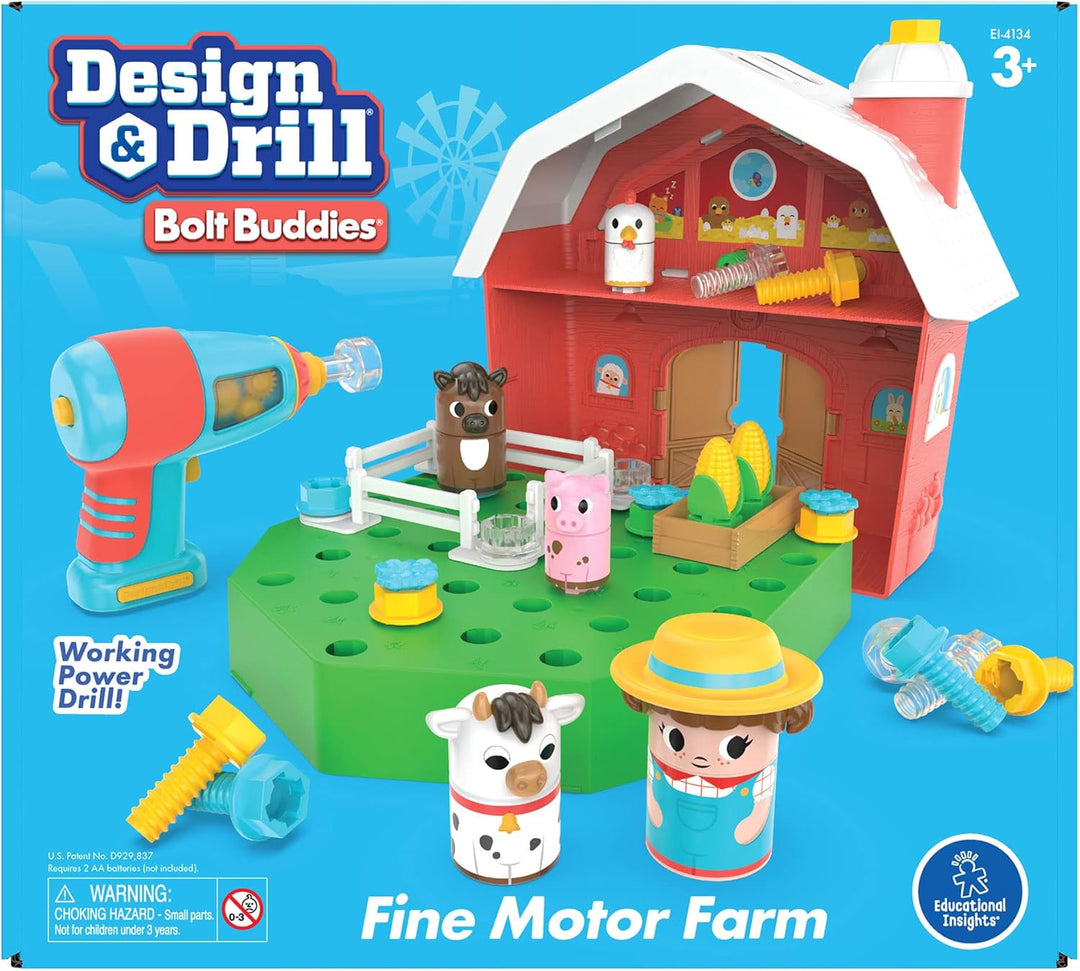 Learning Resources Design & Drill Schrauberkumpel Scheune, Bauernhof-Spielzeugset mit Landwirt, MINT