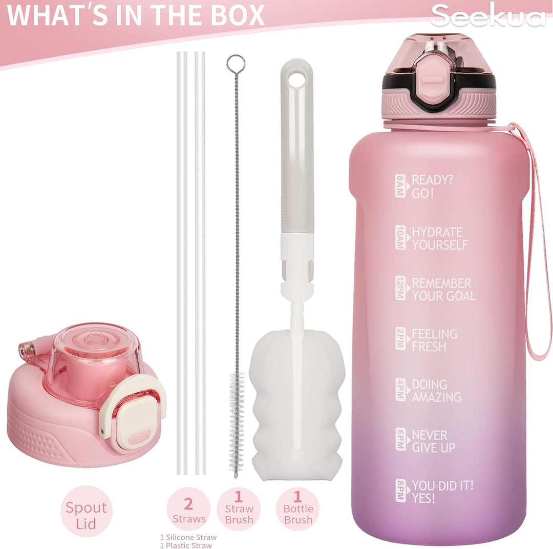 Seekua Sport Tritan Trinkflasche 0.6l / 1l / 2l mit Strohhalm & Zeitmarkierung, Grosse Wasserflasche