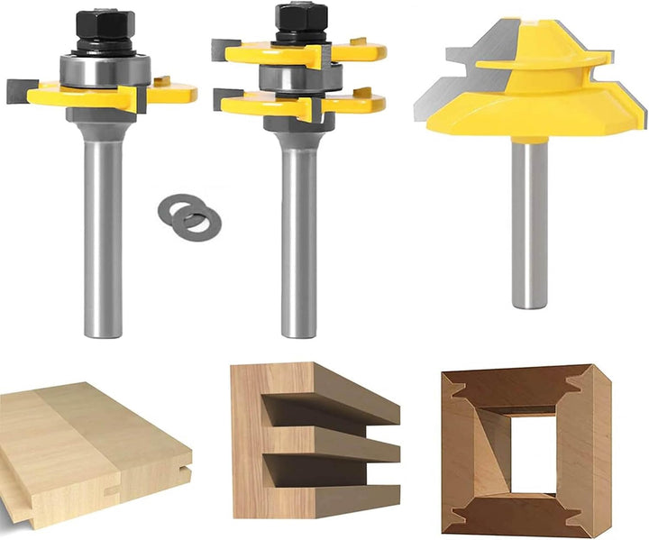 45 Grad Lock Mitre Router Bit, APLUS Holzfräser, Nutfräser + 8 mm Schaft Zungenschaft und Nutfräse S