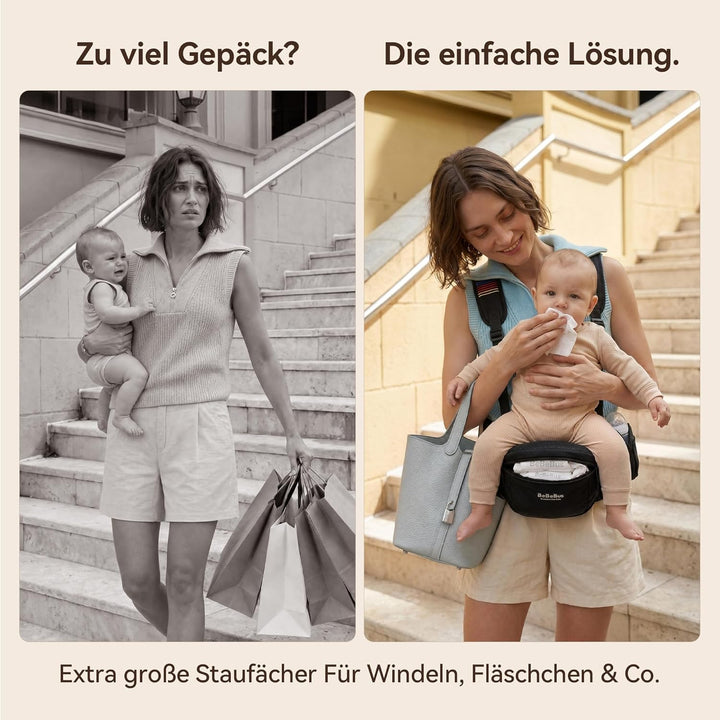 Babytrage mit Hüftsitz – Stufenloser Hüftgurt Drehmechanismus für festen Halt, verbessertes Y-Design