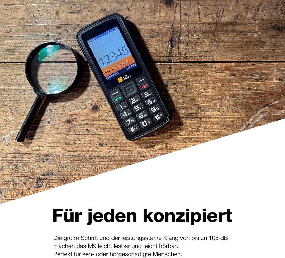 AGM M9 Handy ohne Vertrag, 2.4 Zoll Farbdisplay,Robust, Batterie 1000 mAh,(IP68),Stossfest,Baustelle