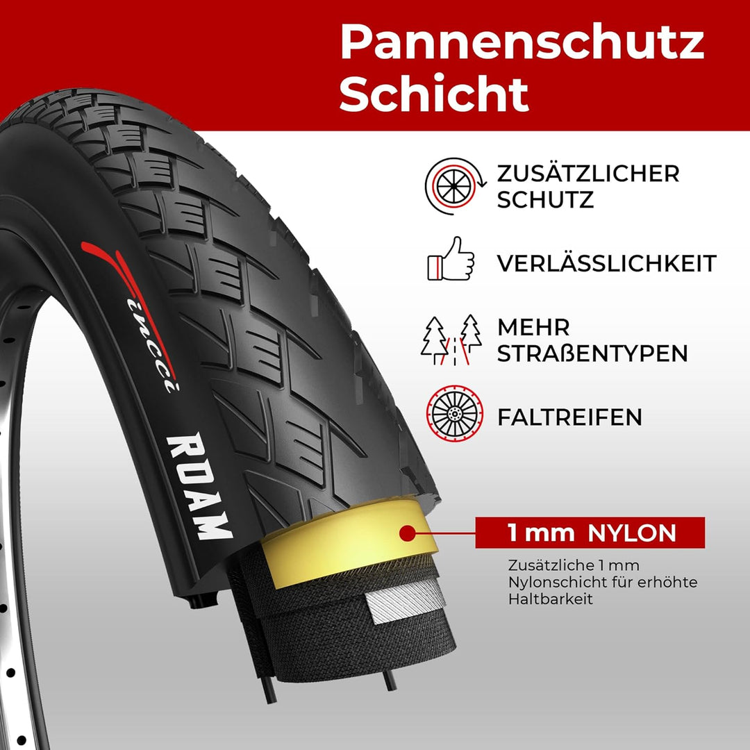 Fincci Paar 700 x 38c 40-622 Reifen mit 3 mm Pannenschutz für Elektrisches Strasse Mountainbike MTB