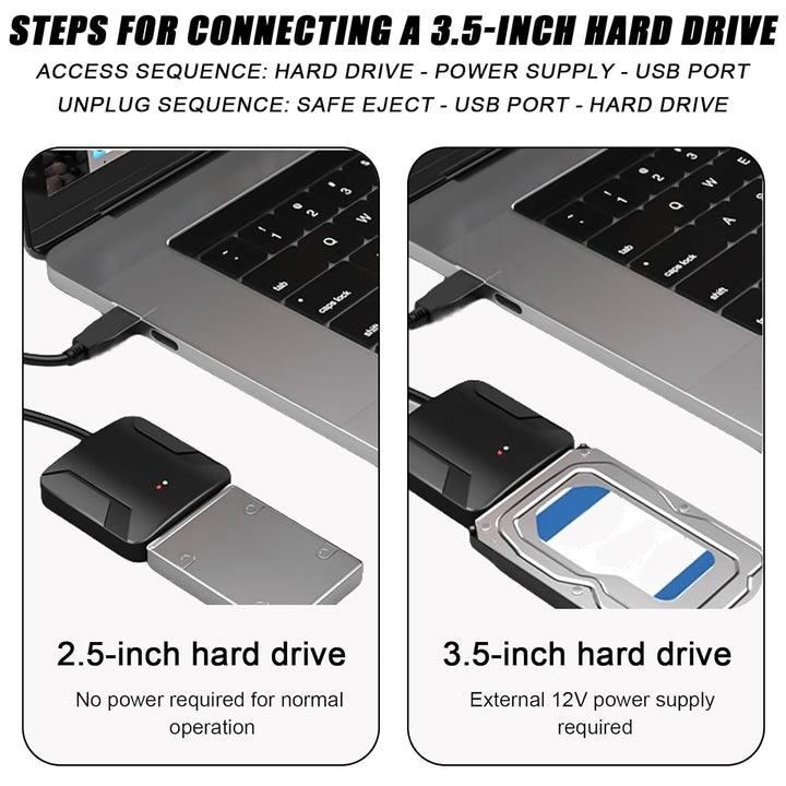 USB 3.0 auf SATA Adapter, USB 3.0 auf SATA III Festplattenadapter mit 12 V/2 A Netzadapter für 2,5 Z