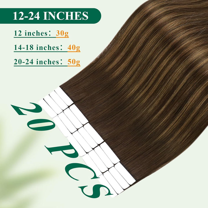 Easyouth Echthaar Extension Tape in Ombre Echthaar tape in Haar Extensions Dunkelstes Braun Aschbrau