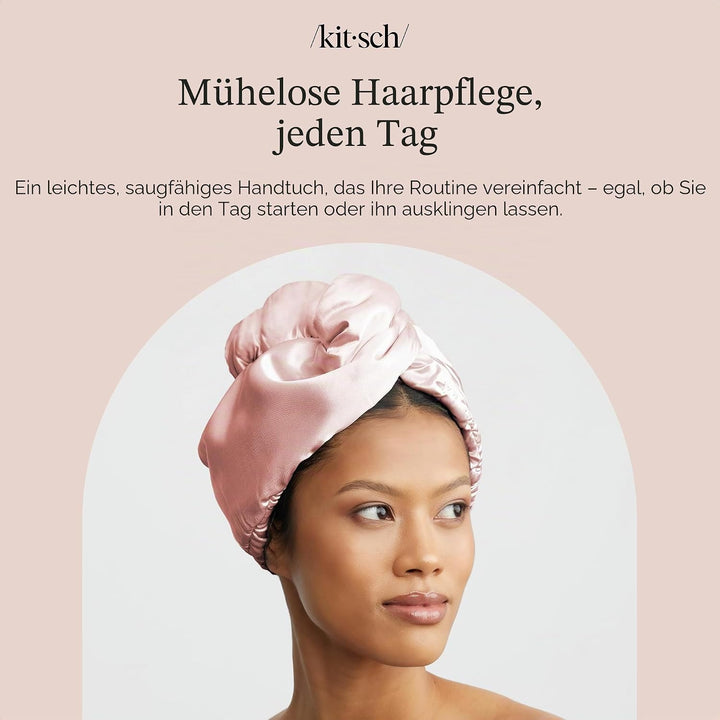 Kitsch Satin-umwickeltes Mikrofaser-Haarhandtuch, schnell trocknend, lockig, für Damen, nasses Haar,