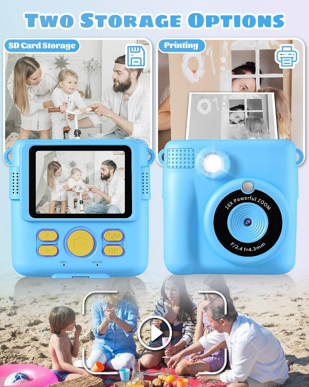 Kinderkamera Spielzeug, 2.4 Zoll Bildschirm DIY Sofortbildkamera Kinder, 1080P HD-Video Digitalkamer