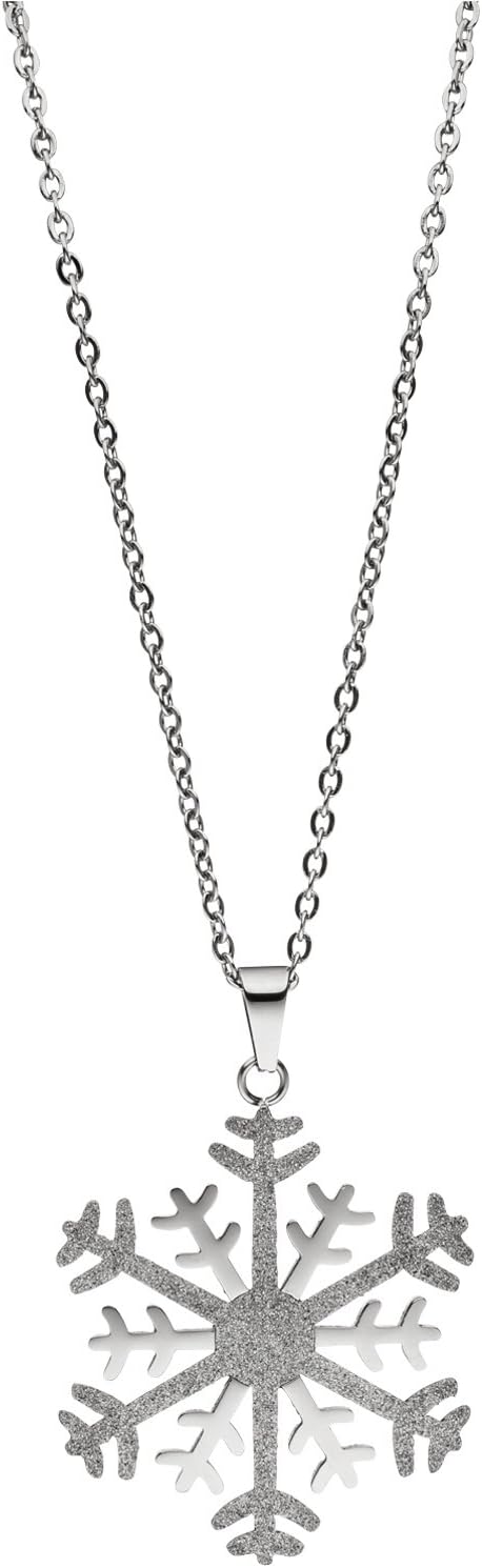 Jobo Damen Collier Kette mit Anhänger Schneeflocke Edelstahl mit Glitzer-Effekt 46 cm