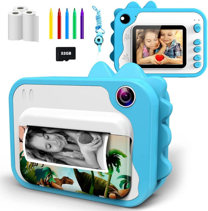 KinderKamera,DigitalKamera Print Sofortbildkamera 1080P 2.4 Zoll Bildschirm Videokamera Schwarzweiss