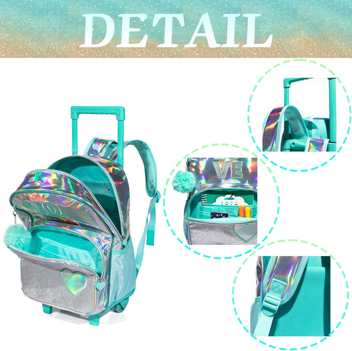 HTgroce Grün Trolley Rucksack Schulrucksack Kinder Multifunktionaler schultrolley Schultaschen Koffe