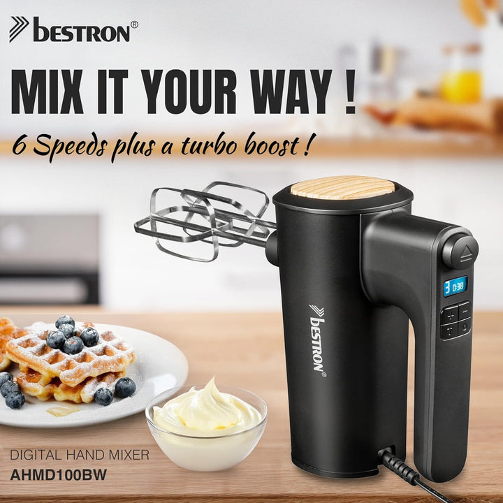 Bestron Power Handmixer, Leistungsstarker Handmixer mit 6 Stufen, Turbo-Funktion & LCD-Display, Rühr