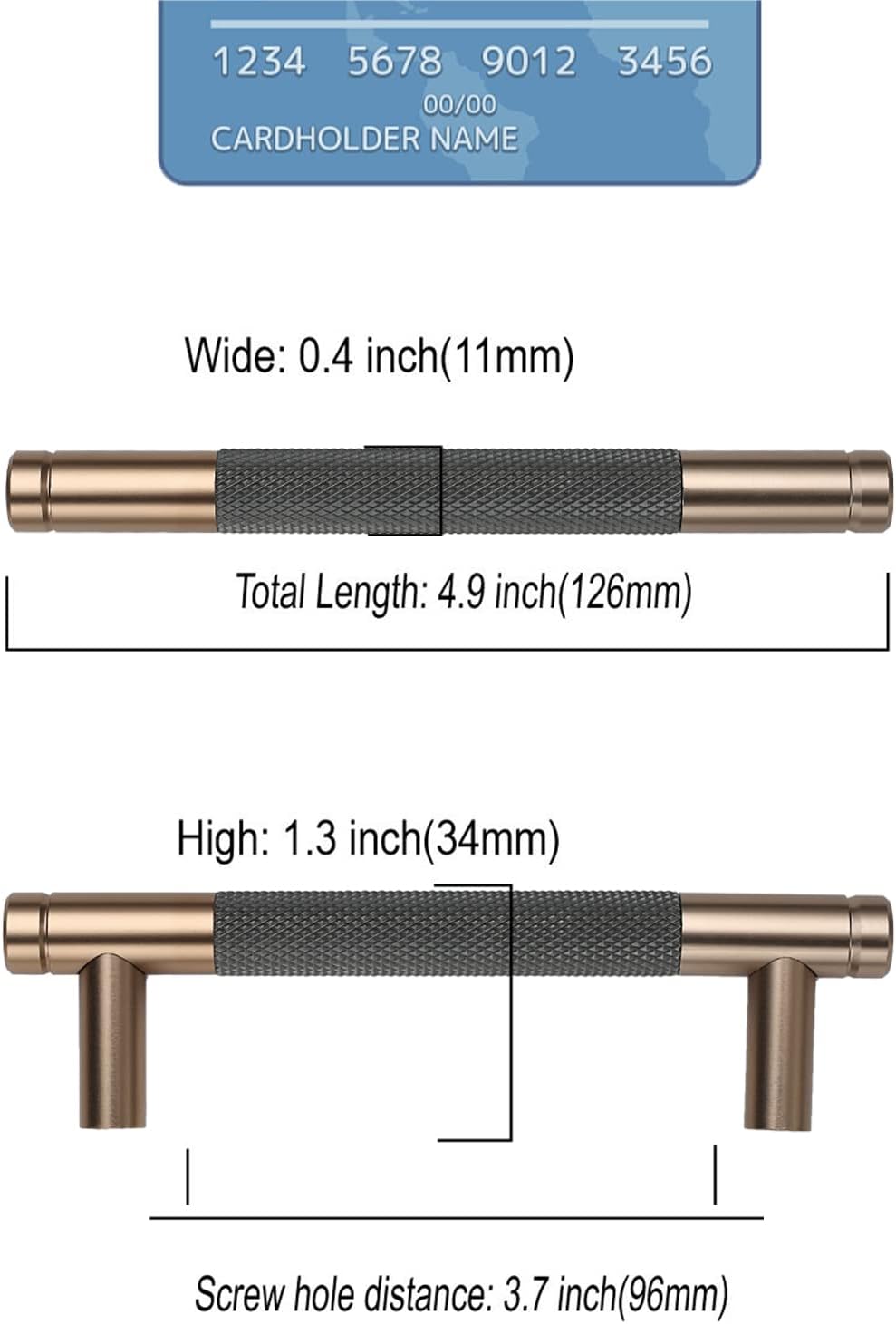 9BUILD 10 Stück Schrankgriffe Gold und Grau Lochabstand 96mm Griffe für Küchenschränke Gerändelte Mö