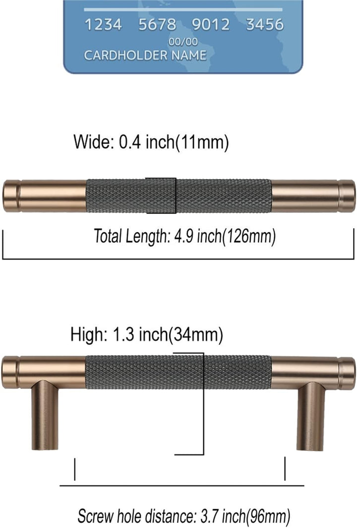 9BUILD 10 Stück Schrankgriffe Gold und Grau Lochabstand 96mm Griffe für Küchenschränke Gerändelte Mö