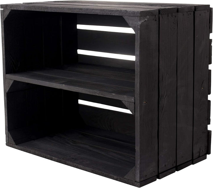 Neue Schwarze Obstkiste mit Zwischenboden 50cm x 40cm x 30cm Regal Holzregale Regalsystem Weinkiste