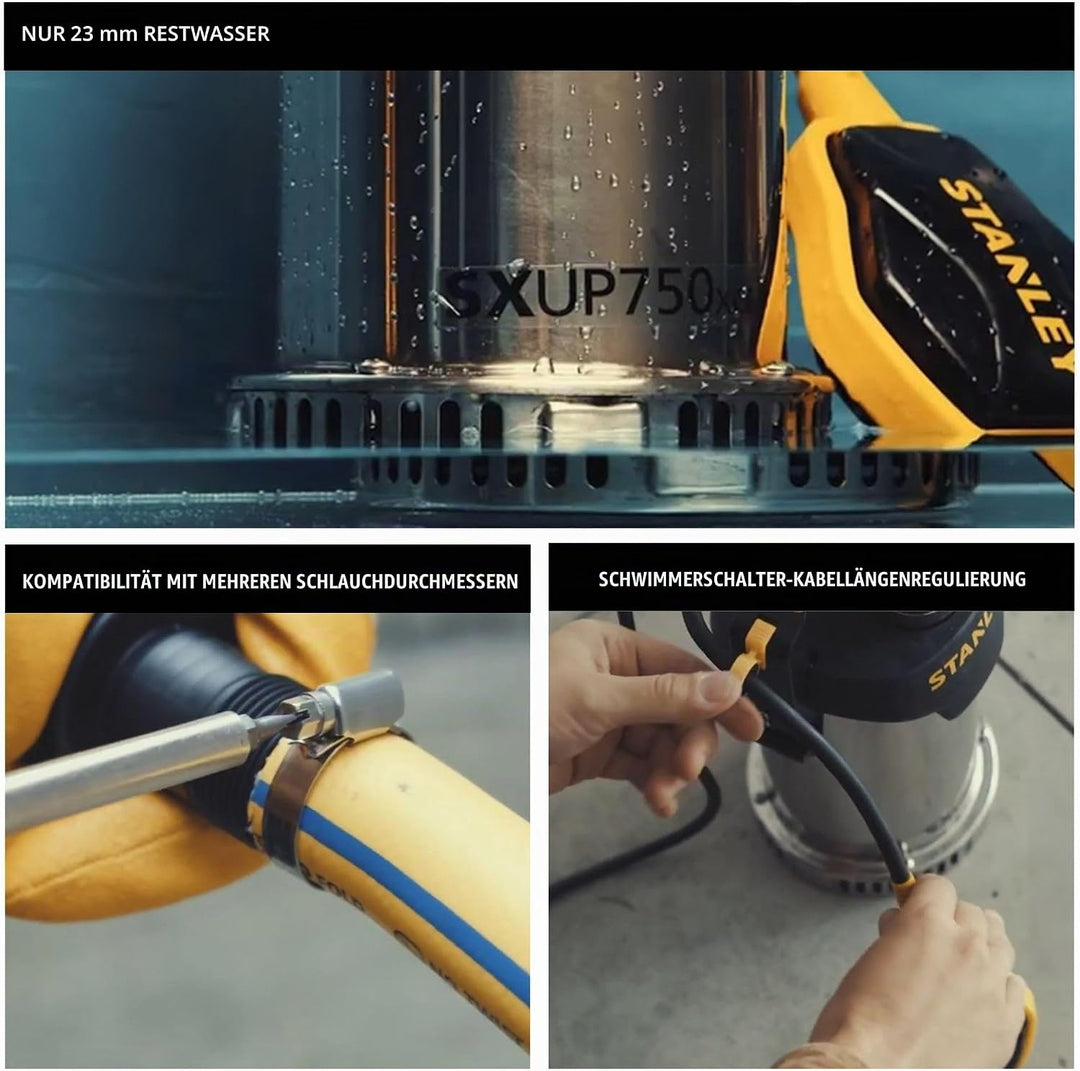 Stanley Tauchpumpe SXUP750XCE für Klarwasser (750 W,max. Förderleistung 11.000 l/h, max. Förderhöhe