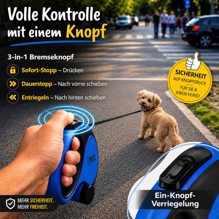 Rollleine Hundeleine 5m, nur für kleine Hunde - Zugkraft 30kg - leicht & robust – ausziehbar mit Bre
