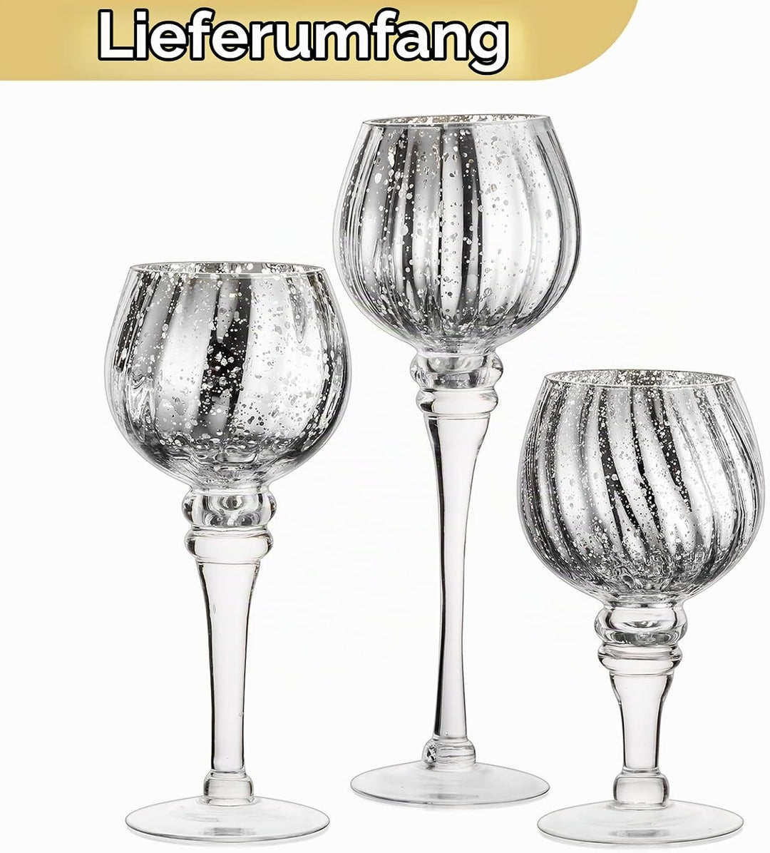 Nuptio Teelichthalter Glas 3 Stück Grosse Quecksilber Teelichter Kerzenständer Grosse Silberne Kerze