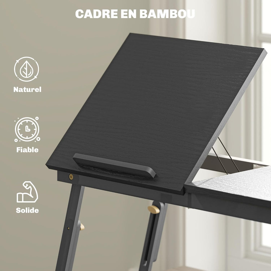 HOMCOM Klappbarer und verstellbarer Betttisch, Laptop-Tisch mit neigbarer Tischplatte, Schublade, Ba