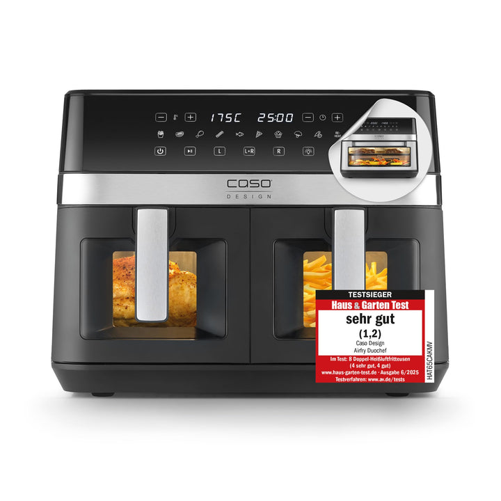 CASO AirFry DuoChef - Heissluftfritteuse - 2in1 Air Fryer mit 2 Frittierkörben oder als grosser Airf