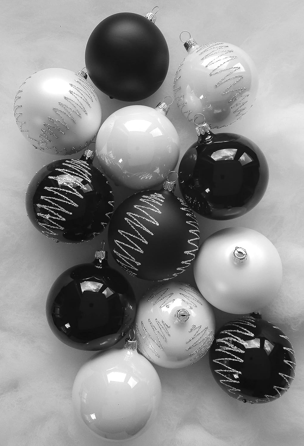 Thüringer Christbaumschmuck Exclusiv SCHWARZ Weiss Mix 8cm Handarbeit Germany 12er Set