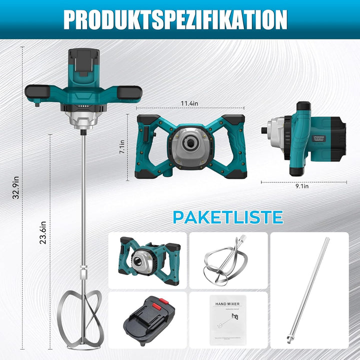 IMAYCC 1000W Kabellose Mörtelrührer Elektrischer Betonmischer,21V Rührwerk Beton Mit 6-Gang-Drehzahl