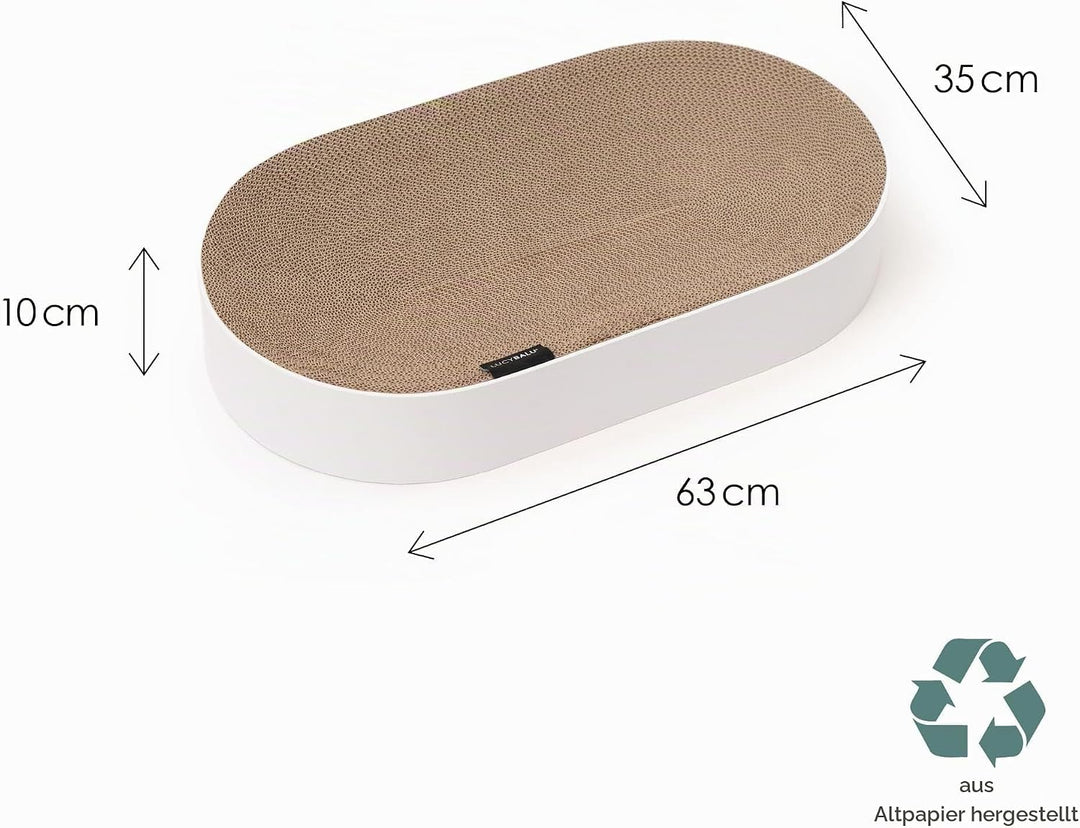 LucyBalu® SCRATCHBED Kratzbett für Katzen aus Pappe | Kartonbett | XXL-Kratzbrett oval rund | Kratzp