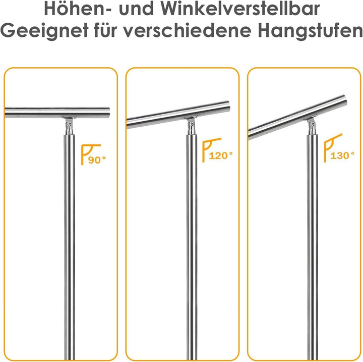 Lospitch Edelstahl-Handlauf Geländer für Balkon Brüstung Treppen mit/ohne Querstreben (150cm, 0 Quer