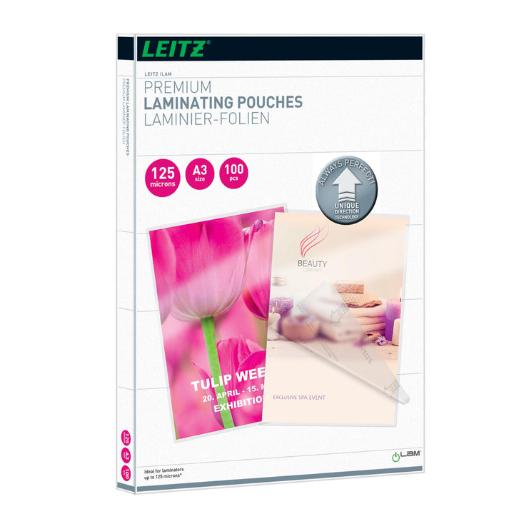 Leitz Heisslaminierfolien A3 125 mic, Laminierfolien in Premium-Qualität im 100er Pack, Glänzend, Tr
