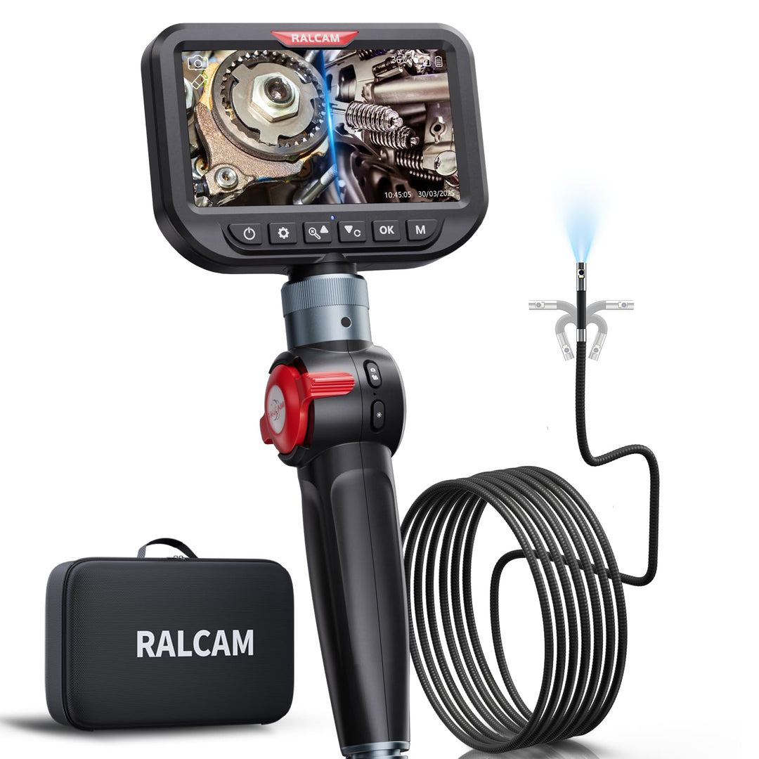 Ralcam Endoskopkamera mit Licht, Endoscope Camera mit 180° beweglichem Kopf, 8,5mm Dual-Sonde, 5" HD