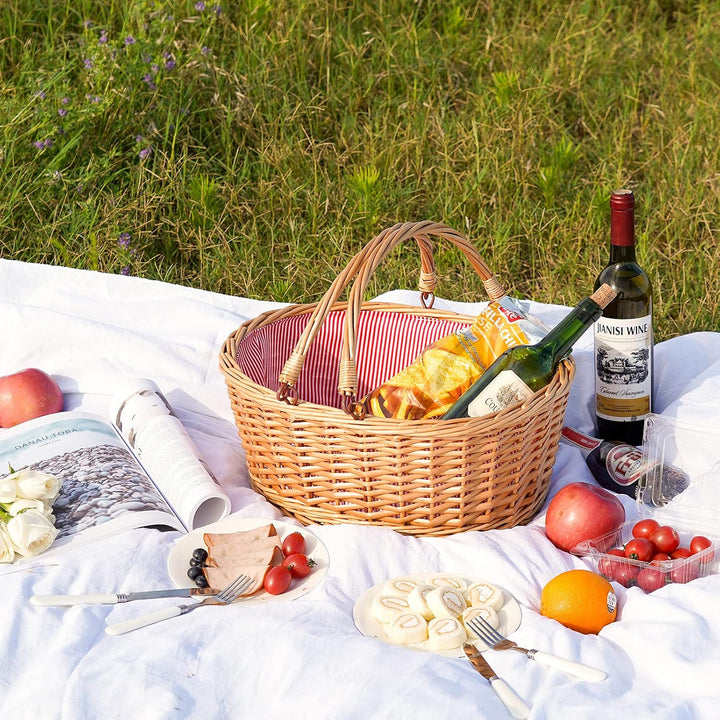 Picknickkorb aus Weidengeflecht mit doppelten, klappbaren Griffen, leerer Korb, günstige Ostereier,