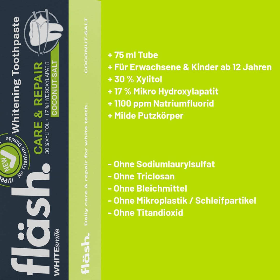 Kokos-Salz: Whitening Zahnpasta | Tägliche Pflege für weisse Zähne | 17% Hydroxylapatit | 30% Xylito