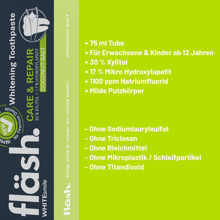 Kokos-Salz: Whitening Zahnpasta | Tägliche Pflege für weisse Zähne | 17% Hydroxylapatit | 30% Xylito