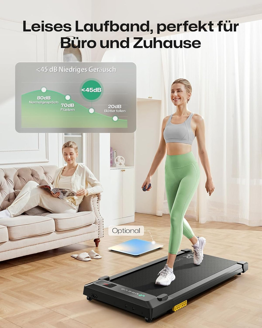UREVO Smart Walking Pad, Kompaktes Leises Laufband Schreibtisch, mit Sechs-Punkt-Stossdämpfung, Work