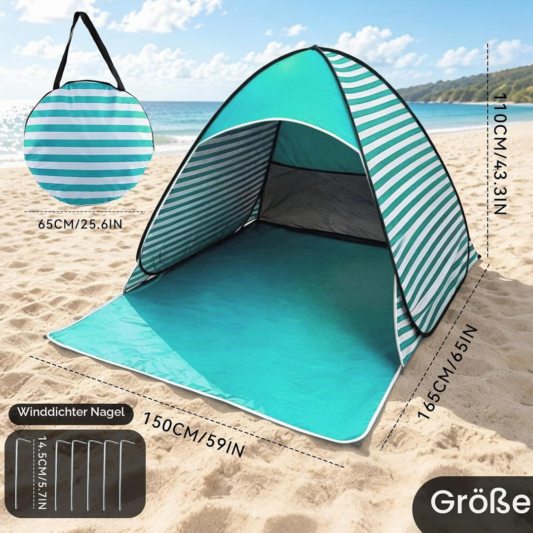 Pop Up Strandmuschel, Strandmuschel Pop Up Strandzelt, UV-Schutz 50+, geeignet für 2-3 Personen, ink
