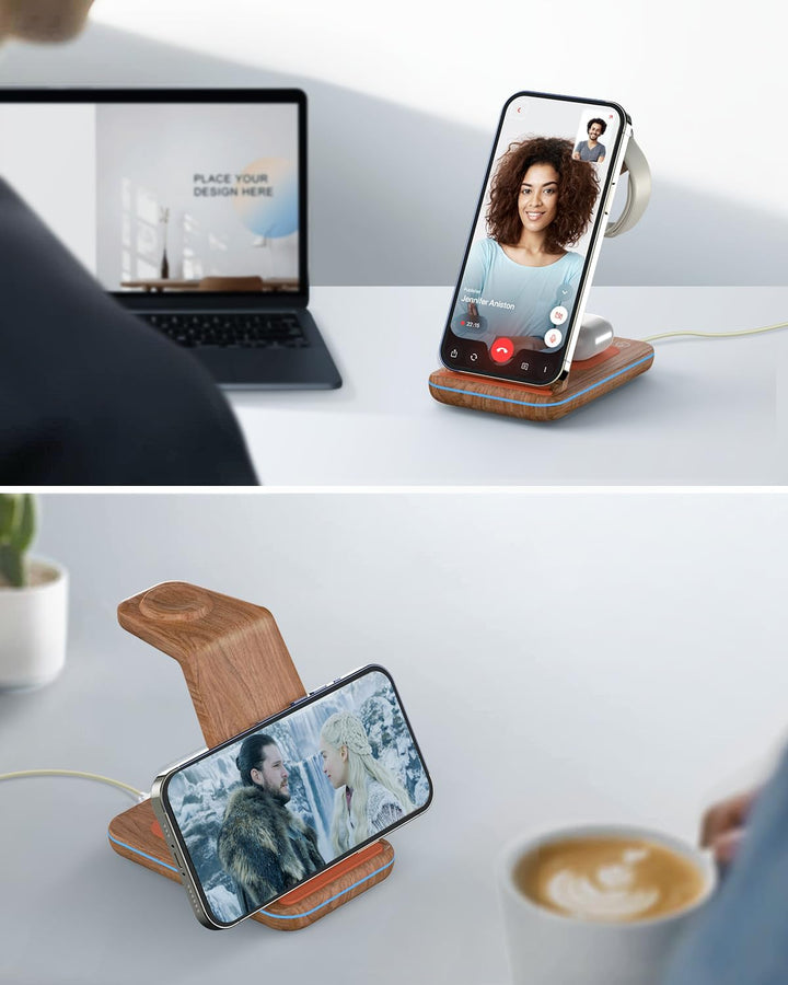 GEEKERA Wireless Charger, 3 in 1 Induktive Ladestation für iPhone 16/15/14/13/12/11/Pro Max, Ladesta