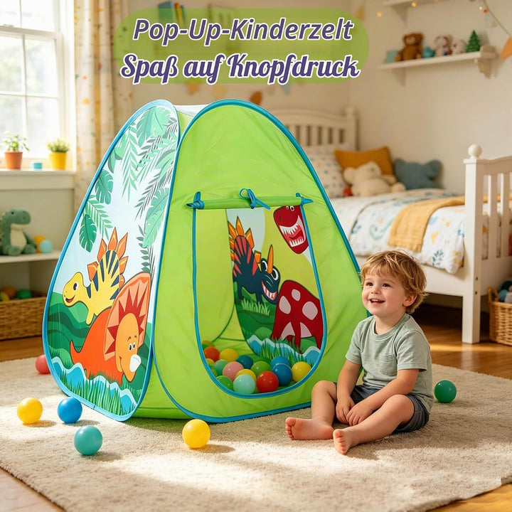 Pop Up Spielzelt Mit Dinosaurier-Motiv, Spielhaus für Kinder Drinnen &amp; Draussen, Faltbares Zelt Für