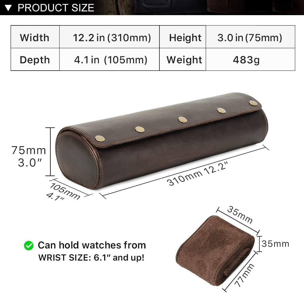 Hiram Uhren-Reiseetui für 4 Uhren, echtes Leder, Aufbewahrungsbox, Schiebekissen-Design, tragbarer U