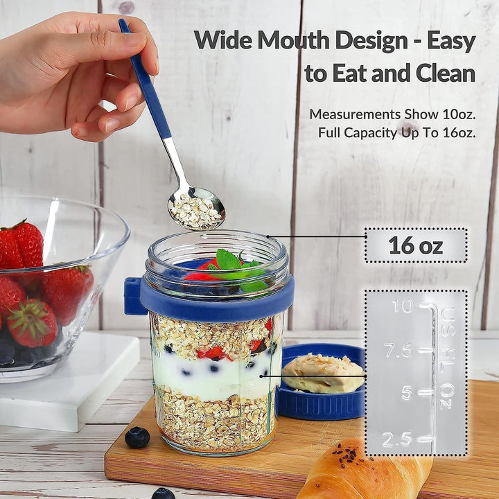 Collazoey 4 Stück Glas Müslibecher to go mit Deckel und Löffel, 400ml Haferbehälter, Overnight Oats