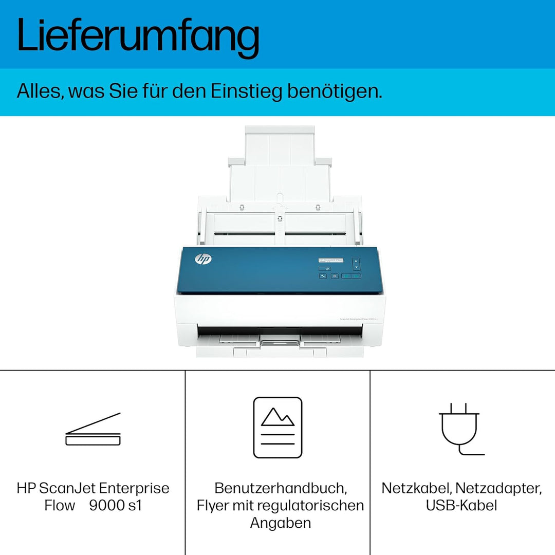 HP ScanJet Enterprise Flow 9000 s1, Scanner, bis A3, ADF für bis zu 100 Blatt, USB 3.0, LCD-Display,