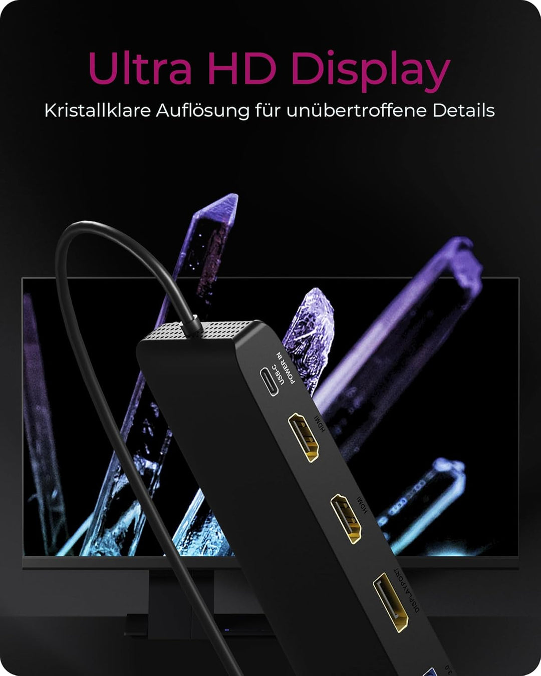 ICY BOX USB-C Docking Station (11-in-1) für 3 Monitore (2X HDMI & 1x DP), 4K 60Hz, 4X USB 3.0 HUB, 1