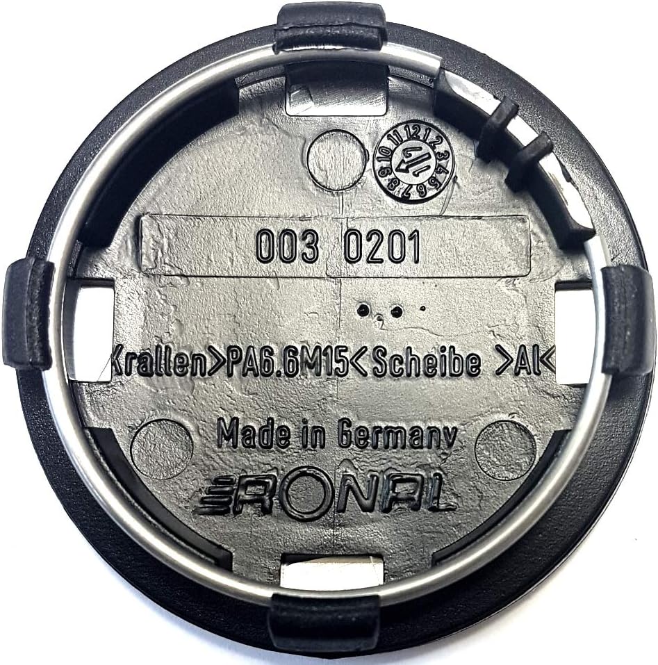 4x Original Ronal 64mm Nabendeckel Nabenkappe Schwarz Hochglanz Center Cap Deckel