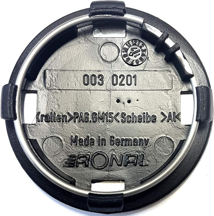 4x Original Ronal 64mm Nabendeckel Nabenkappe Schwarz Hochglanz Center Cap Deckel